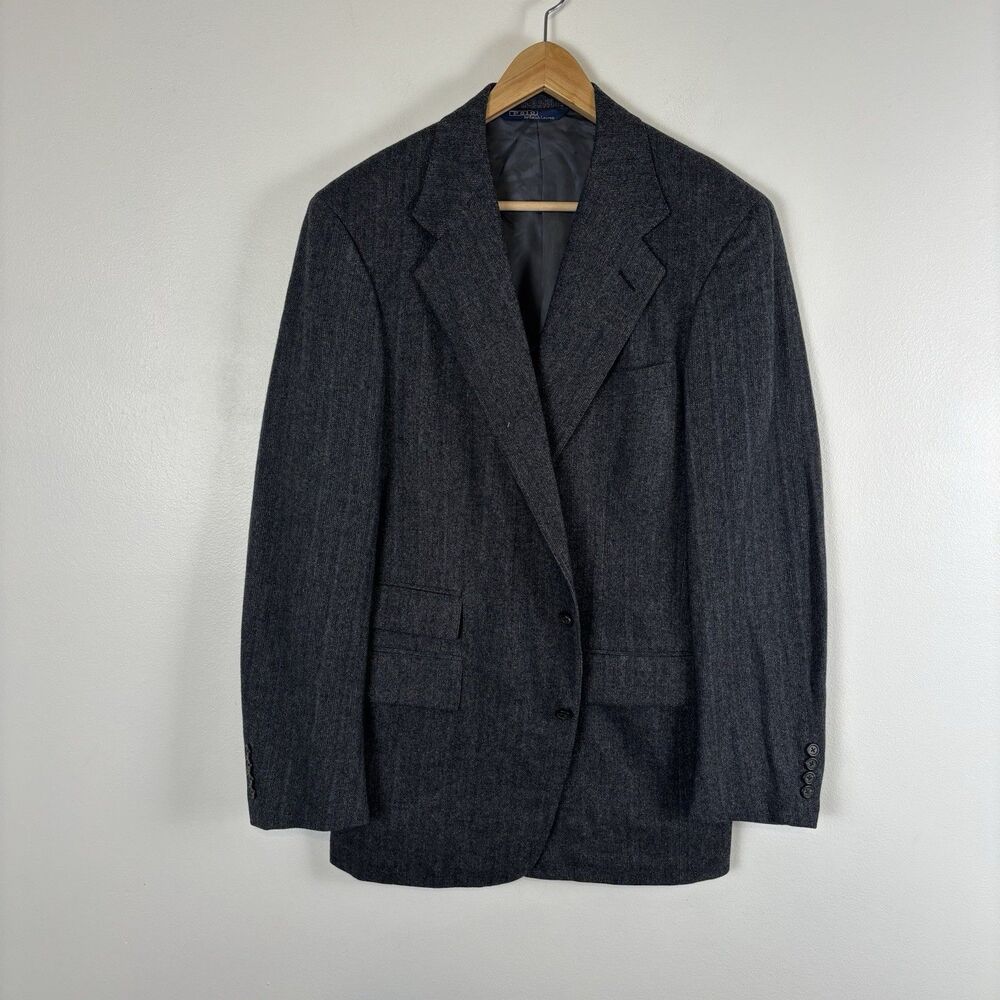 VTG Polo Ralph Lauren 41R Wool? Blazer Mens Ticket Pocket USA Charcoal Stripe